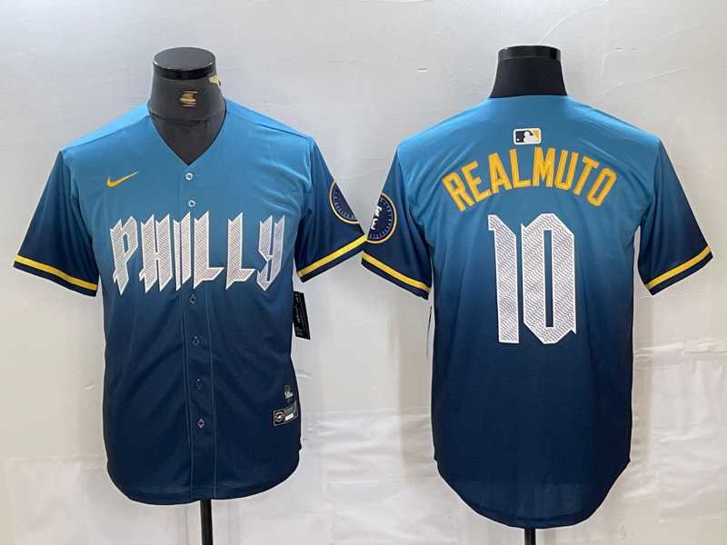 Men%27s Philadelphia Phillies #10 JT Realmuto Blue 2024 City Connect Limited Stitched Jersey